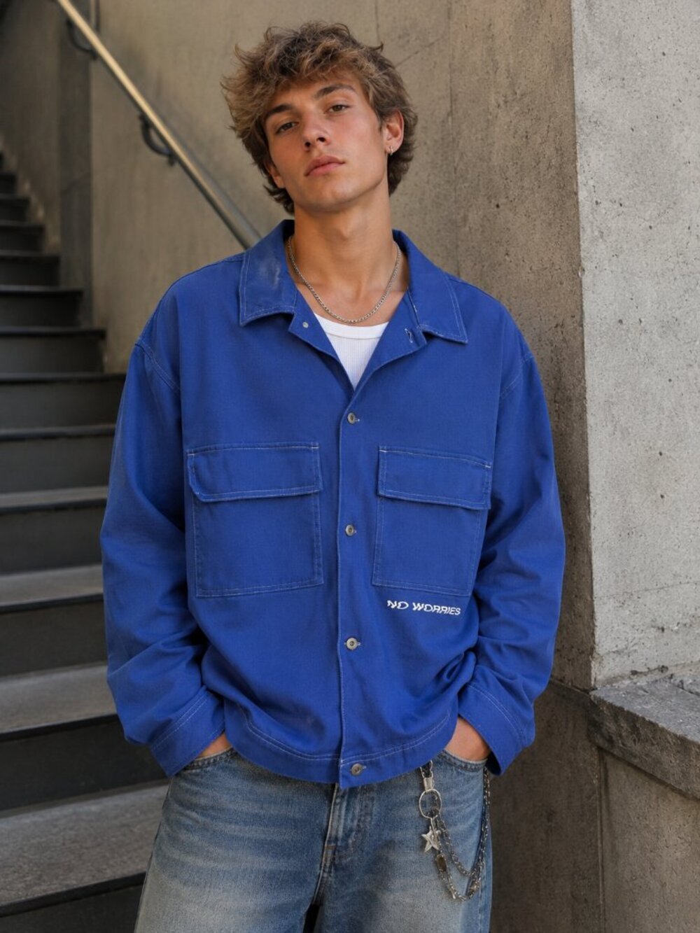 Urban Outfitters No Worries Blue Chore Jacket Overshirt Shacket Utility XL